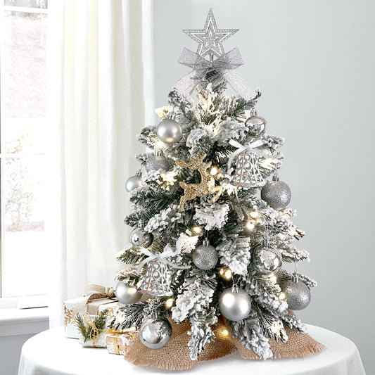 2Ft Mini Christmas Tree with Light Artificial Small Tabletop Christmas Decoration with Flocked Snow, Exquisite Decor & Xmas Ornaments for Table Top for Home & Office